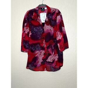 Maggie Barnes womens size 24W new toop stunning red/purple paisley twofer